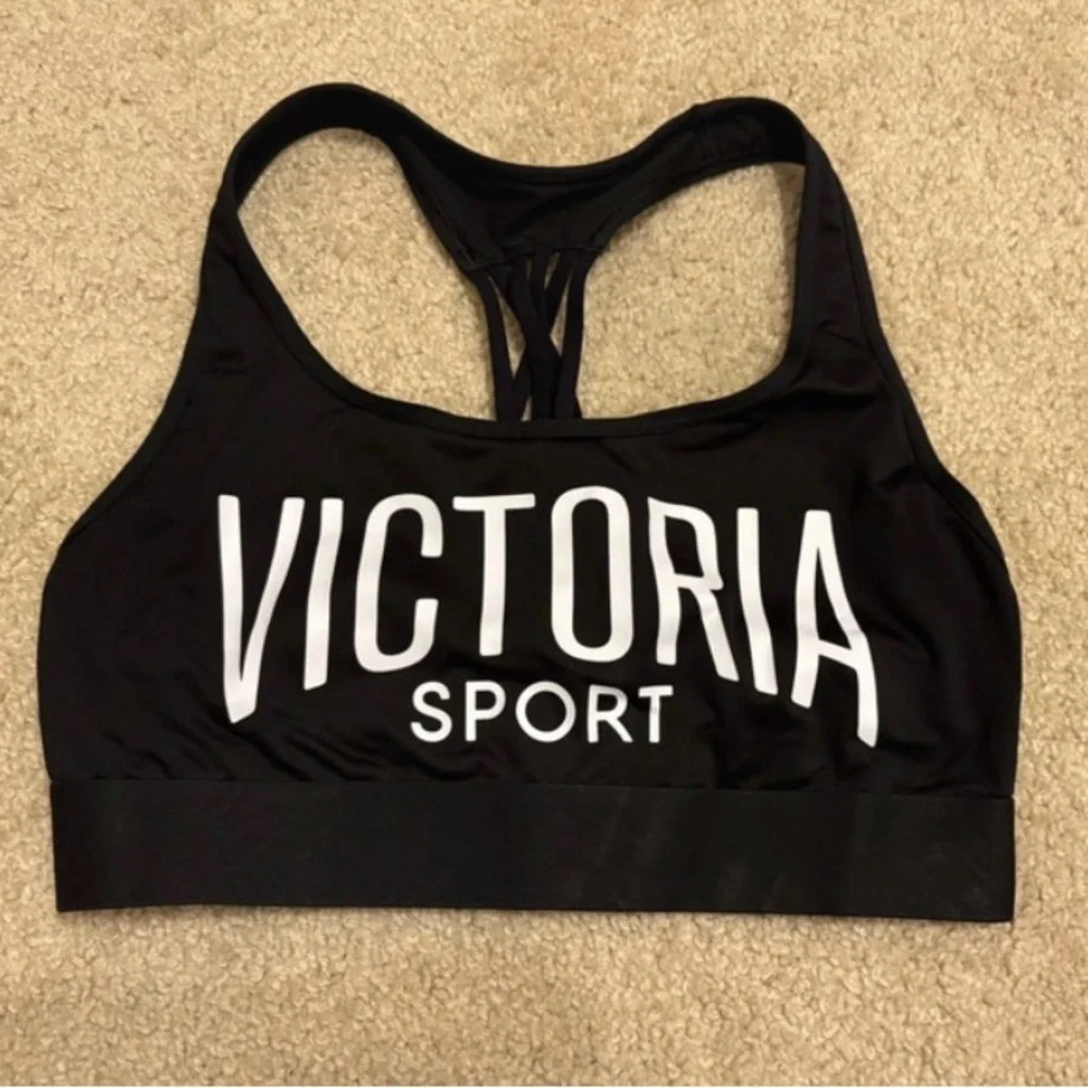 Victoria's Secret Sport Logo Strappy Racerback Sports Bra Black/White Size Small